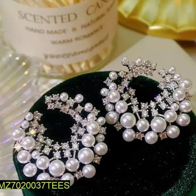 C Shaped Silver Plated Pearl Studs