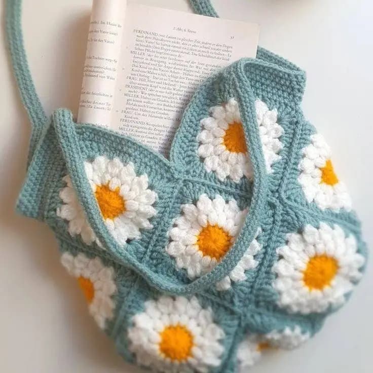 Crochet Sunflower Tote Bag