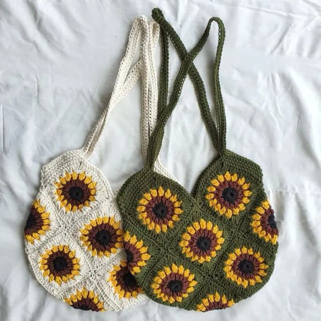 Crochet Sunflower Tote Bag