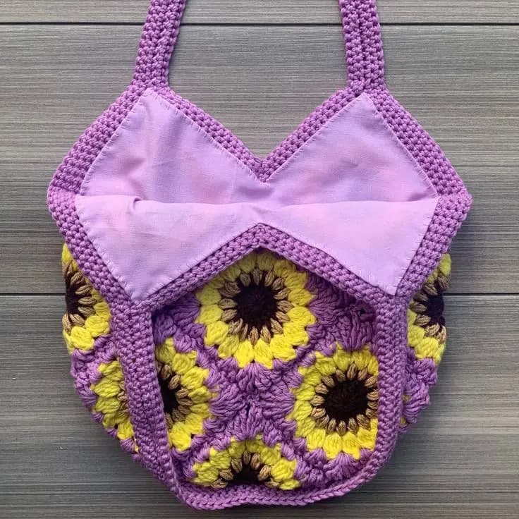 Crochet Sunflower Tote Bag